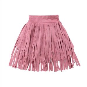 LAST ONE - Pink faux suede fringe skirt